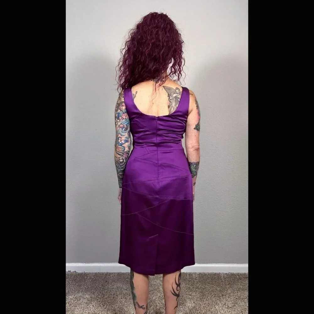 90s Jax Purple Sheath Dress Bodycon 60s Retro Mod MCM Pinup Rockabilly 10 - Picture 7 of 13